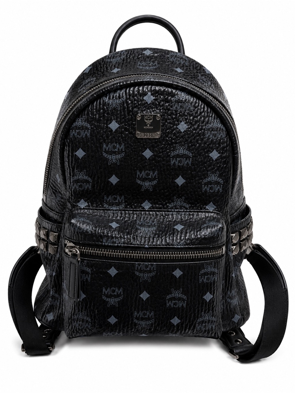 Authentic MCM Stark Black Visetos Side Stud Backpack Leather Made in Korea